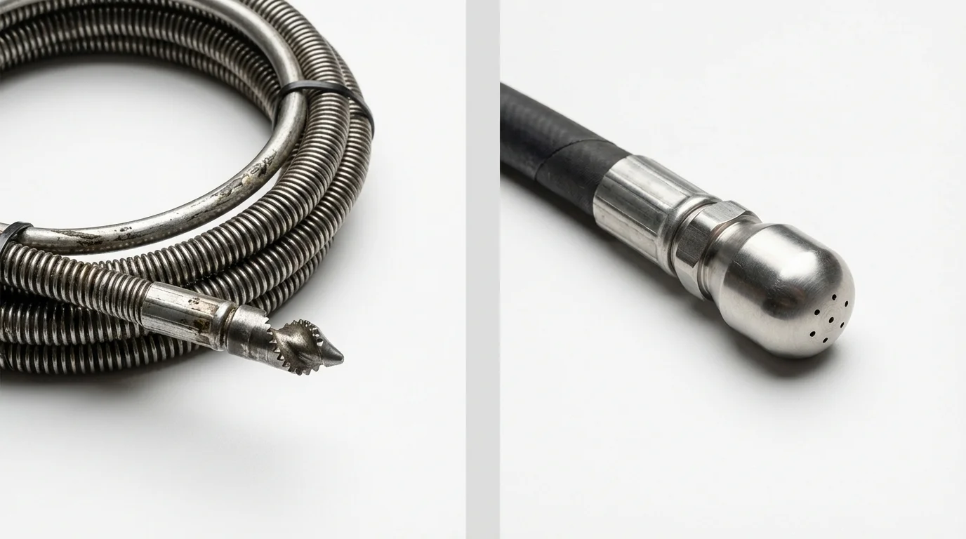 Drain snake cable and hydro jetting nozzle used for drain cleaning in Two Harbors, MN